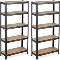 Tagère à charge lourde, en lot de 2, hlp 150x75x30 cm, capacité de 875 kg, 5 niveaux, à assembler, garage, acier, noir