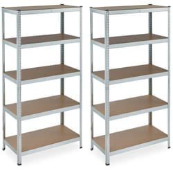 Tagère à charge lourde galvanisée, lot de 2, capacité 875 kg, 180x90x45 cm, 5 niveaux, à clipser, acier, cave, argenté