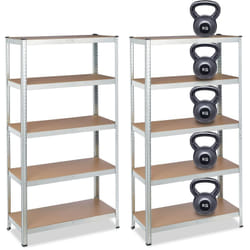 Tagère à charge lourde, Lot de 2, 180x90x45 cm, capacité de 1325 kg, 5 niveaux, à assembler, cave, garage, acier, blanc