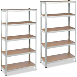 Tagère charge lourde, Lot de 2, Meuble de rangement à clip,5 étages, cave, garage 875kg, 180x90x40 cm, blanc - Relaxdays