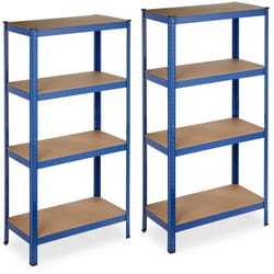 Etagère charge lourde, Lot de 2, 4 niveaux, 157 x 80 x 41 cm, 280 kg capacité max., pour garage, cave, bleue - Relaxdays