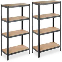 Etagère charge lourde, Lot de 2, 4 niveaux, 157 x 80 x 41 cm, 280 kg capacité max., pour garage, cave, noire - Relaxdays