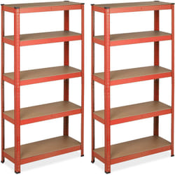Tagère à charge lourde, lot de 2, charge max : 875 kg, 5 niveaux, cave garage, acier, HxLxP: 151x75x30 cm, rouge