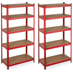Relaxdays - tagère charge lourde, lot de 2, à assembler, maximum 875 kg, 5 niveaux, cave&garage, acier, HxLxP 180x90x45 cm, rouge