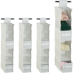 Etagère à suspendre en tissu, lot de 4, 6 compartiments, 2 tiroirs, pour dressing, hlp: env. 82 x 14,5 x 30 cm, blanc