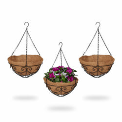 Relaxdays - Pot de fleurs en lot de 3, métal & fibres de coco, h x d: 48 x 31 cm, intérieur et extérieur, nature - noir