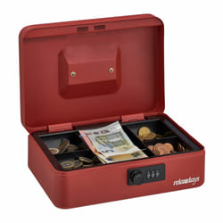 Relaxdays Caisse à monnaie, serrure combinaison 3 chiffres, pour pièces et billets, HLP : 8,5 x 25 x 19 cm, rouge