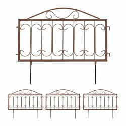 Barrière de jardin, métal, à planter, vintage, 4 éléments chacun HL 46 x 57 cm (avec charnières), marron - Relaxdays