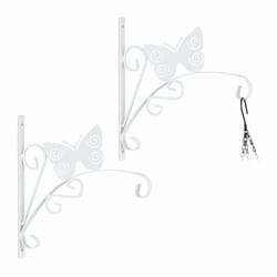 Relaxdays Crochet de suspension pour plantes en lot de 2, papillon, montage mural, 30x30x2cm, extérieur/intérieur, blanc