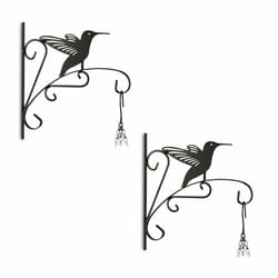 Relaxdays - Crochet de suspension pour plantes en lot de 2, oiseau, montage mural, 30x29,5x2 cm, extérieur/intérieur, noir