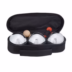 Relaxdays Lot de 3 boules de pétanque métalliques avec cochonnet et mètre sacoche jeu en extérieur argenté et noir