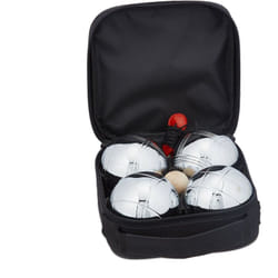 Relaxdays - Lot de 4 boules de pétanque métalliques, avec cochonnet et mètre, sacoche, jeu en extérieur, argenté et noir