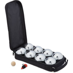 Relaxdays - Lot de 8 boules de pétanque métalliques, avec cochonnet et mètre, sacoche, jeu en extérieur, argenté et noir
