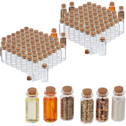 Relaxdays - Mini-bouteilles avec bouchon de liège, lot de 144, petite bouteille en verre, 10 ml, flacon déco, transparent