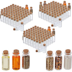 Mini-bouteilles avec bouchon de liège, lot de 216, petite bouteille en verre, 10 ml, flacon déco, transparent - Relaxdays