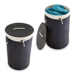 2x Panier à linge bambou corbeille linge pliante 70 L sac intérieur coton 65 x 495 x 37 cm noir
