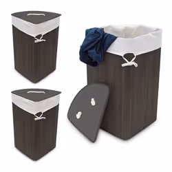 Panier à linge bambou lot de 3 corbeille linge pliante 60 L sac intérieur coton 65 x 495 x 37 cm noir