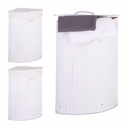 Panier à linge bambou lot de 3 corbeille linge pliante 60 L sac intérieur coton 65 x 495 x 37 cm blanc