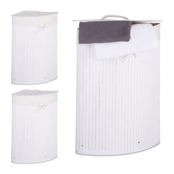 Panier à linge bambou lot de 3 corbeille linge pliante 60 L sac intérieur coton 65 x 495 x 37 cm blanc