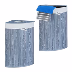 Panier à linge bambou lot de 2 corbeille linge pliante 60 L sac intérieur coton 65 x 495 x 37 cm bleu