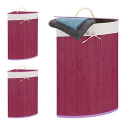 Panier à linge bambou lot de 3 corbeille linge pliante 60 L sac intérieur coton 65 x 495 x 37 cm rose
