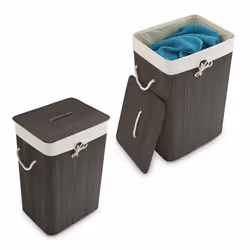 Panier à linge bambou lot de 2 corbeille linge pliante 83L sac intérieur coton 655 x 435 x 335 cm noir
