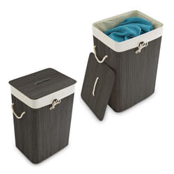 Panier à linge bambou lot de 2 corbeille linge pliante 83L sac intérieur coton 655 x 435 x 335 cm noir