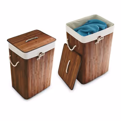 Panier à linge bambou lot de 2 corbeille linge pliante 83L sac intérieur coton 655 x 435 x 335 cm marron