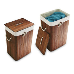 Panier à linge bambou lot de 2 corbeille linge pliante 83L sac intérieur coton 655 x 435 x 335 cm marron