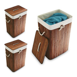 Panier à linge bambou lot de 3 corbeille linge pliante 83L sac intérieur coton 655 x 435 x 335 cm marron