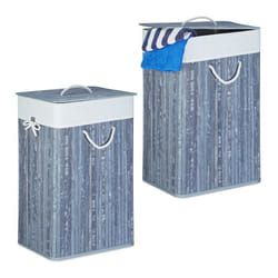 Panier à linge bambou lot de 2 corbeille linge pliante 83L sac intérieur coton 655 x 435 x 335 cm gris