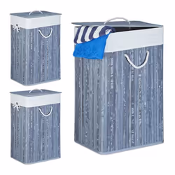 Panier à linge bambou lot de 3 corbeille linge pliante 83L sac intérieur coton 655 x 435 x 335 cm gris