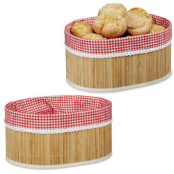 Relaxdays - 2x Corbeilles à pain, panier en bambou avec tissu, croissants, panière fruit h x l x p : 16,5 x 33,5 x 23,5 cm, nature