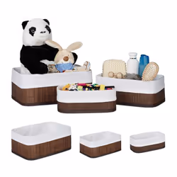 Boîte rangement en bambou lot 6 paniers ouverts rectangulaires revêtement tissu salle de bain marron