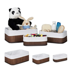 Boîte rangement en bambou lot 6 paniers ouverts rectangulaires revêtement tissu salle de bain marron
