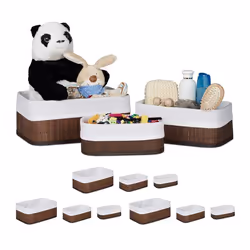 Boîte rangement en bambou lot 12 paniers ouverts rectangulaires revêtement tissu salle de bain marron