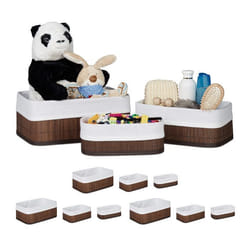 Boîte rangement en bambou lot 12 paniers ouverts rectangulaires revêtement tissu salle de bain marron