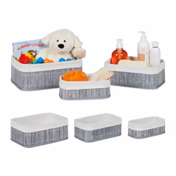 Boîte rangement en bambou lot 6 paniers ouverts rectangulaires revêtement tissu salle de bain gris