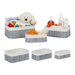 Boîte rangement en bambou lot 6 paniers ouverts rectangulaires revêtement tissu salle de bain gris