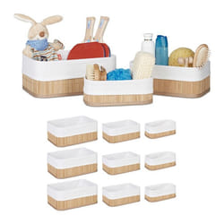 Boîte rangement en bambou lot 12 paniers ouverts rectangulaires revêtement tissu salle de bain nature