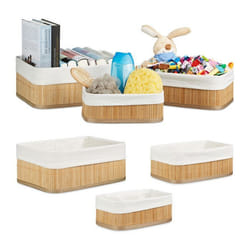 Boîte de rangement bambou lot de 6 3 tailles différentes rectangle et ovale corbeille étagère et armoire nature