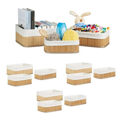 Boîte de rangement bambou lot de 12 3 tailles différentes rectangle et ovale corbeille étagère et armoire nature