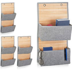 Relaxdays - Rangement mural, lot de 4, organiseur à suspendre 3 compartiments, salle de bain, HxLxP: 62x33x12 cm, bambou tissu, gris