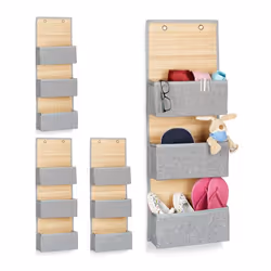 Rangement mural lot de 4 organiseur à suspendre 3 compartiments salle de bain pliable 33 cm bambou tissu gris