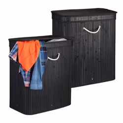 Panier à linge couvercle lot de 2 corbeille rectangulaire 2 compartiments avec couvercle pliable 95 L noir