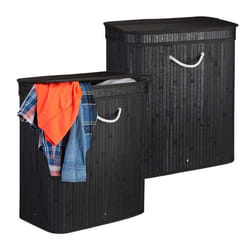 Panier à linge couvercle lot de 2 corbeille rectangulaire 2 compartiments avec couvercle pliable 95 L noir
