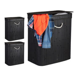 Panier à linge couvercle lot de 3 2 compartiments corbeille bambou coffre à linge 95 litres noir