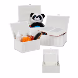 Paniers de rangement lot de 6 couvercle et intérieur tissu bambou jouets boîte organiseur salon 3 tailles blanc