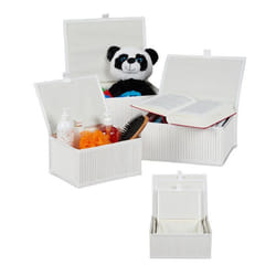 Paniers de rangement lot de 6 couvercle et intérieur tissu bambou jouets boîte organiseur salon 3 tailles blanc
