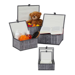 Paniers de rangement lot de 6 couvercle et intérieur tissu bambou jouets boîte organiseur salon 3 tailles gris